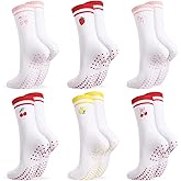 scenicamp 6 Pairs Cute Pilates Socks for Women Ruffle Cuff Grips Yoga Embroidery Ballet Socks