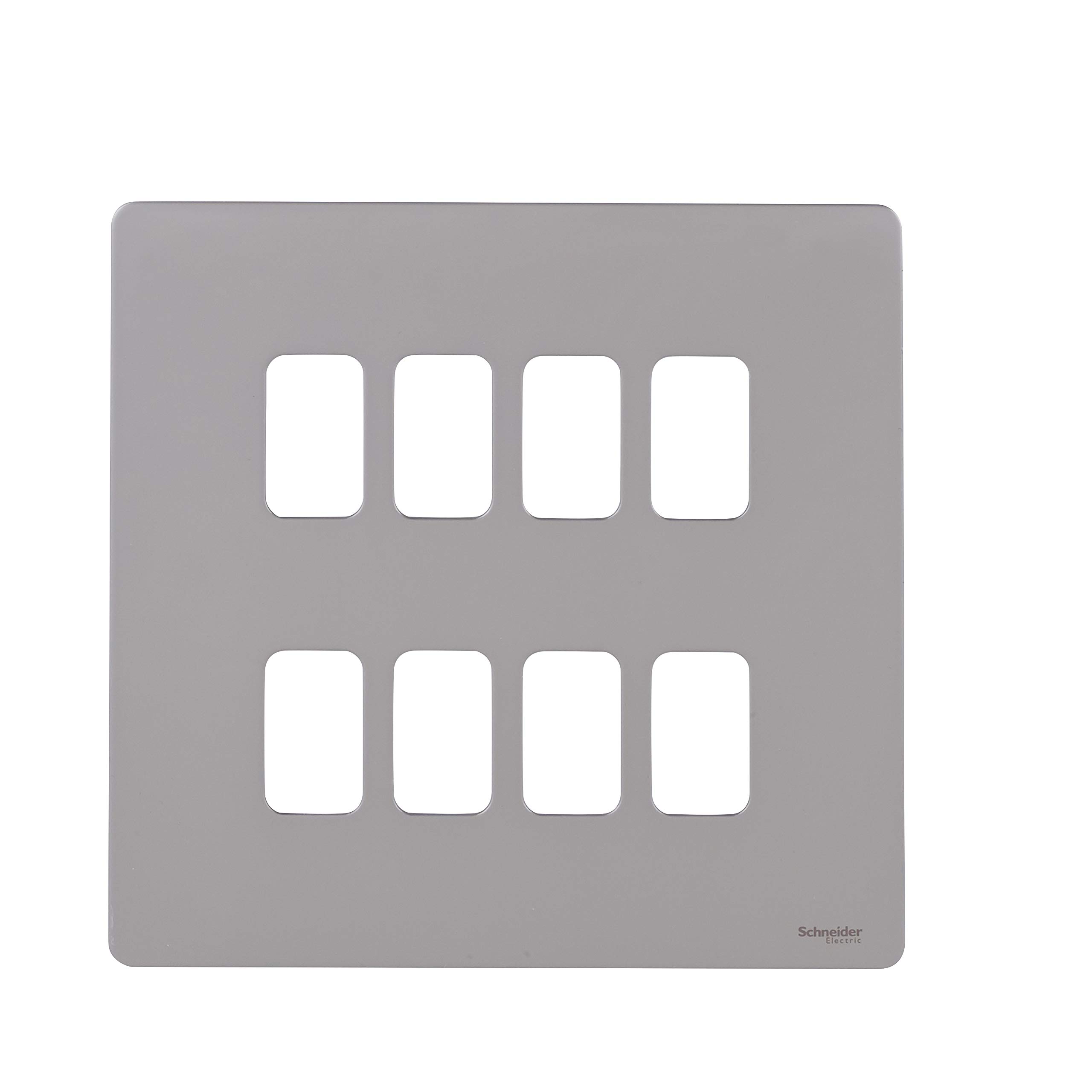 Schneider Electric Ultimate Screwless Flat Plate - 8 Gang Grid Faceplate, with Mounting Frame, GUGS08GPN, Pearl Nickel