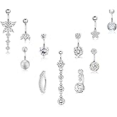 sailimue 11Pcs Gold Belly Button Ring - Surgical Stainless Steel 14G Navel Belly Button Piercing Jewelry Hypoallergenic Dangle Belly Rings for Women Silver/Gold