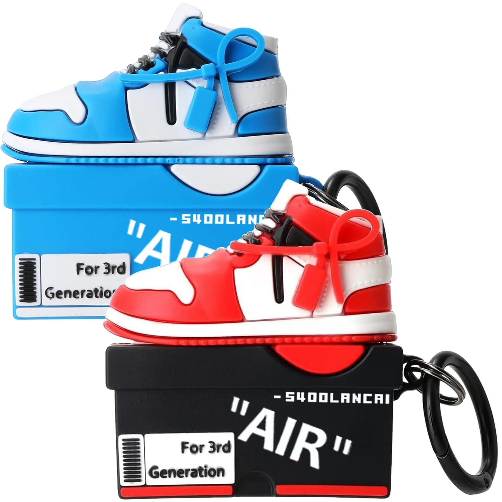 Photo 1 of [2Pack] Gedicht for Apple Airpods 3rd Generation Case Cover, Cute Cartoon Shoe Box Soft Silicone Protective Cases for AirPods 3 Case with Keychain for Women Men, Red+Blue