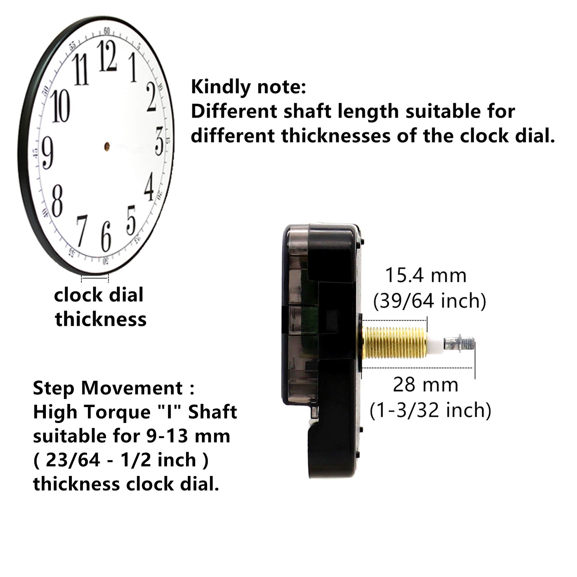 TIKROUND Youngtown 12888 High Torque Long Shaft Clock Movement Mechanism with 4 Sets Hands Total Shaft Length 1-3/32 inch.