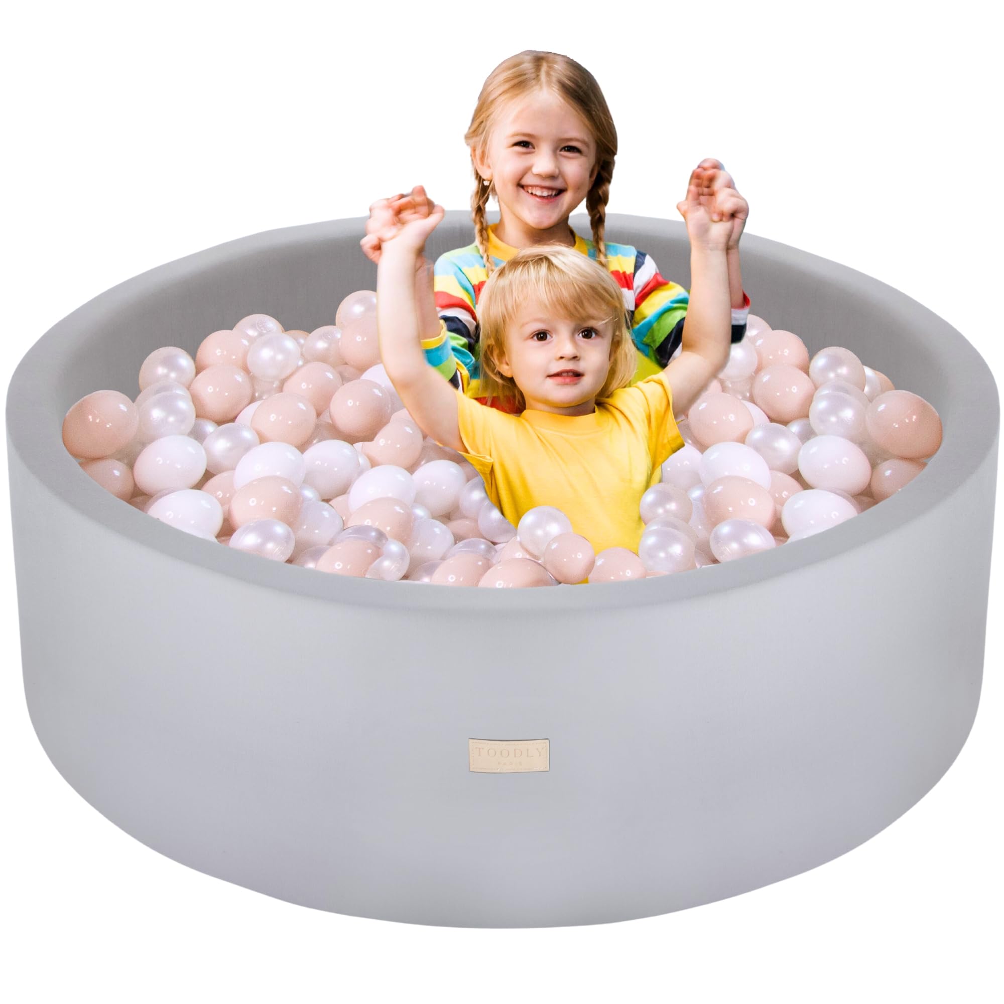 Soft Ball Pit for Toddlers and Babies 35.5 in - Durable Foam Ball Pit for Babies and Toddlers - Balls NOT Included - Grey - Toodly