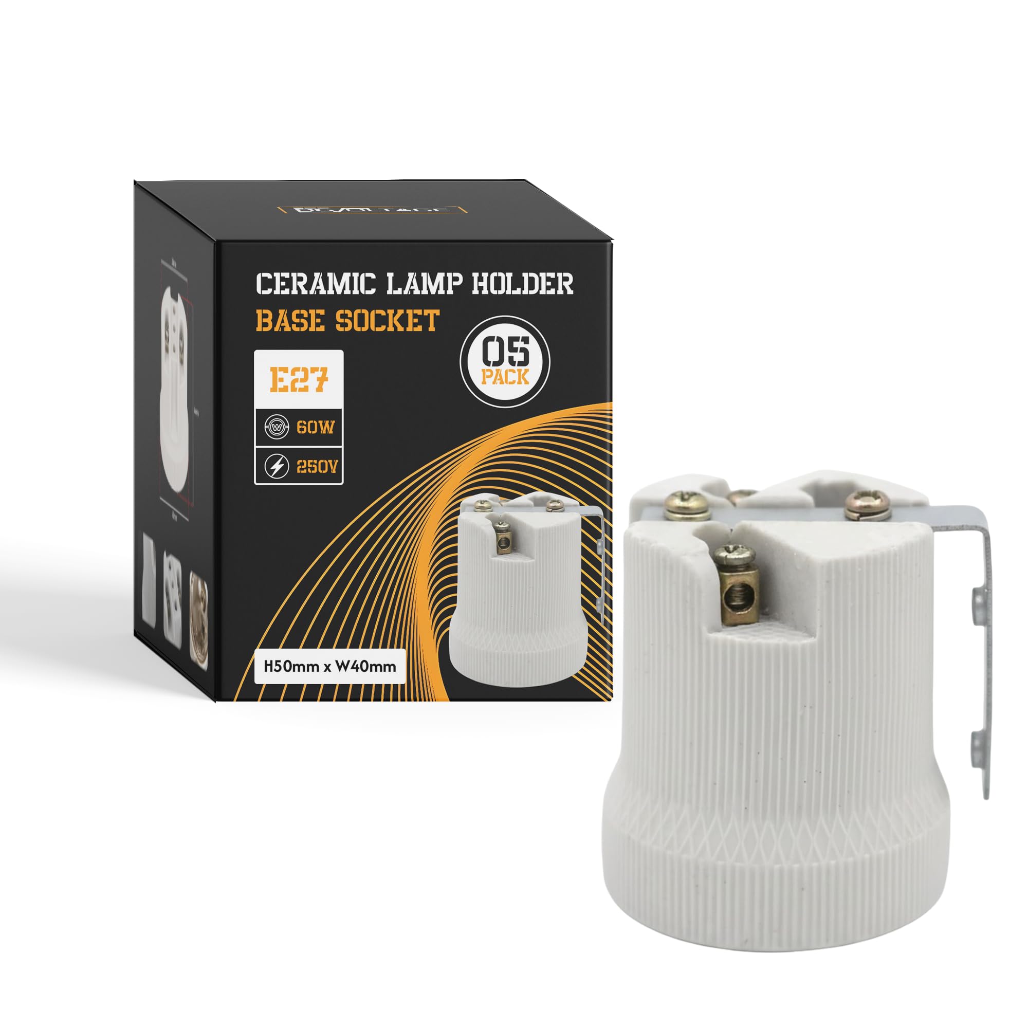 LEDSone 5 x E27 Ceramic Socket Set with Mounting Bracket, AC110V-250V Porcelain Lamp Holder 38 x 41 x 45(L x W x H) for Home Ceiling Installation Bathroom Recessed Socket Heat Resistant