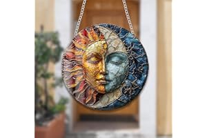 WOHAHA Sun and Moon Acrylic Window Hangings Indoor Outdoor Stained Suncatchers Panels Bedroom Garden Kitchen Sun and Moon Wall Decor Gifts for Women Mom Grandma Teacher