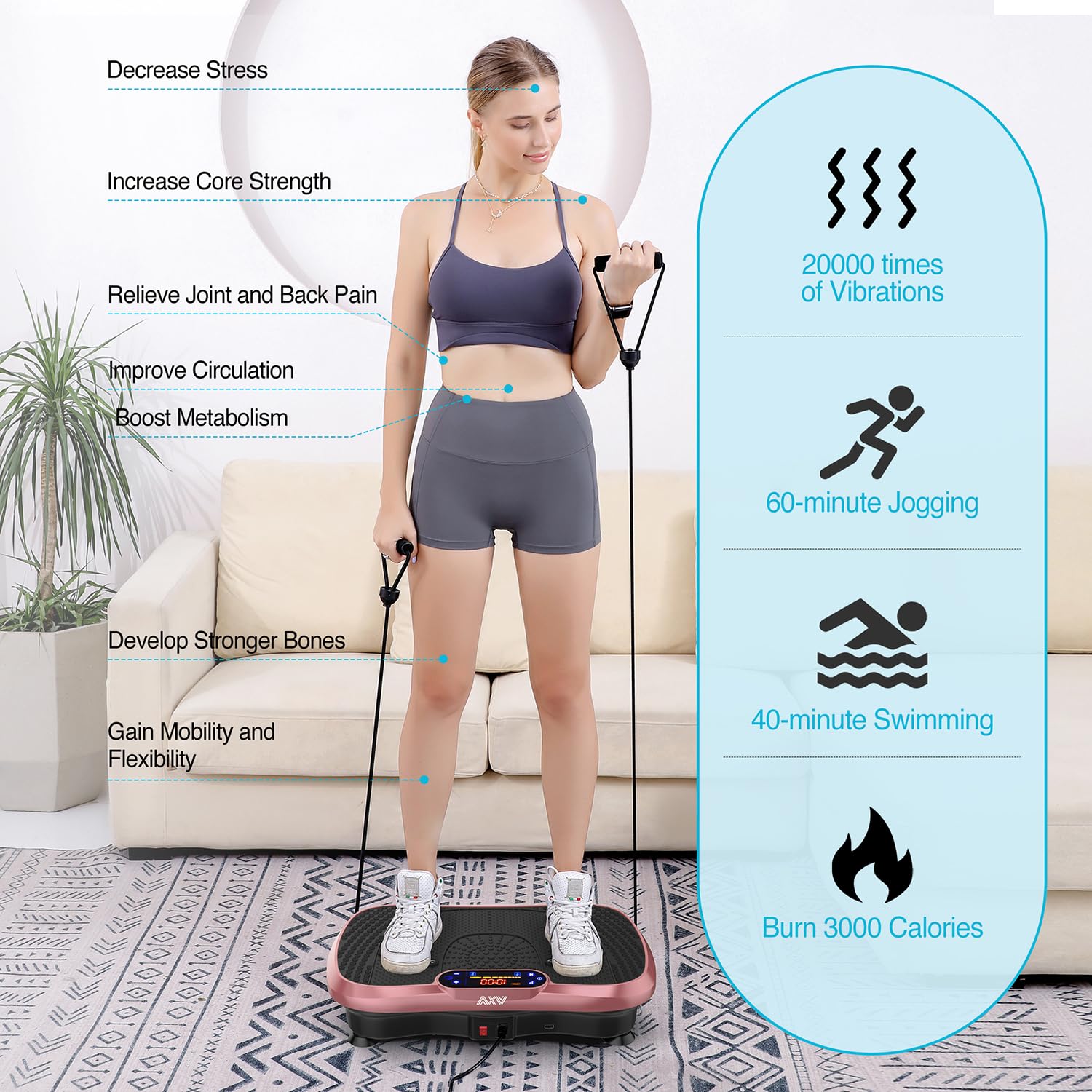 AXV Vibration Plate Fitness Platform Exercise Machine Vibrating Lymphatic Drainage Shaking Full Body Shaker Workout Vibrate Stand Shake Board Sport Gym for Weight Loss Fat Burner for Women Men - Image 7