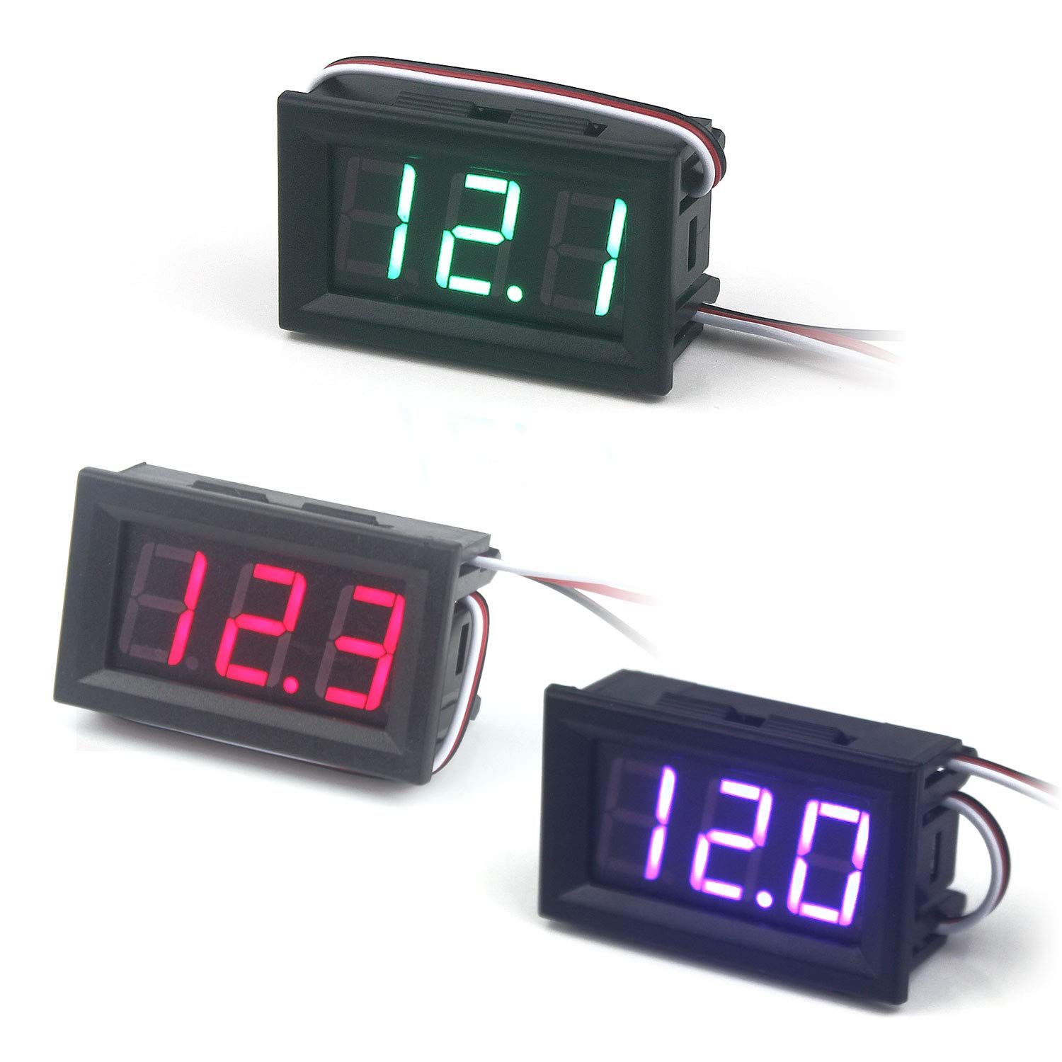 Taikuwu Digital DC Voltmeter, 3Pcs 0.56 Inch 3-Lines 0-100V, LED Display, Reverse Polarity Protection, Accurate Pressure Measurement