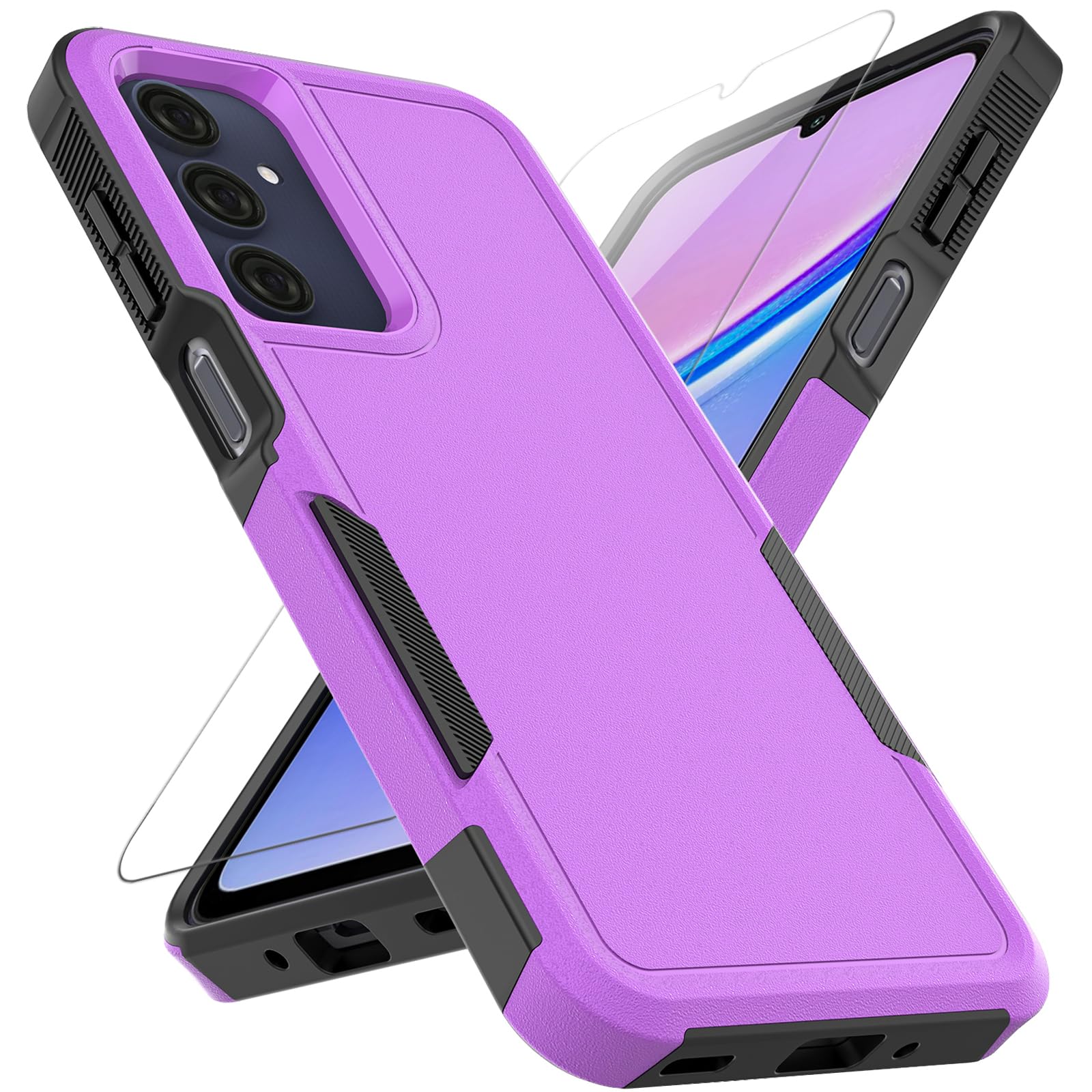 for Samsung Galaxy A16 5G Case: Dual Layer Protective Heavy Duty Cell Phone Cover Shockproof Rugged with Screen Protector - Military Protection Bumper Tough - Samsung Galaxy A16 5G 2025, Purple