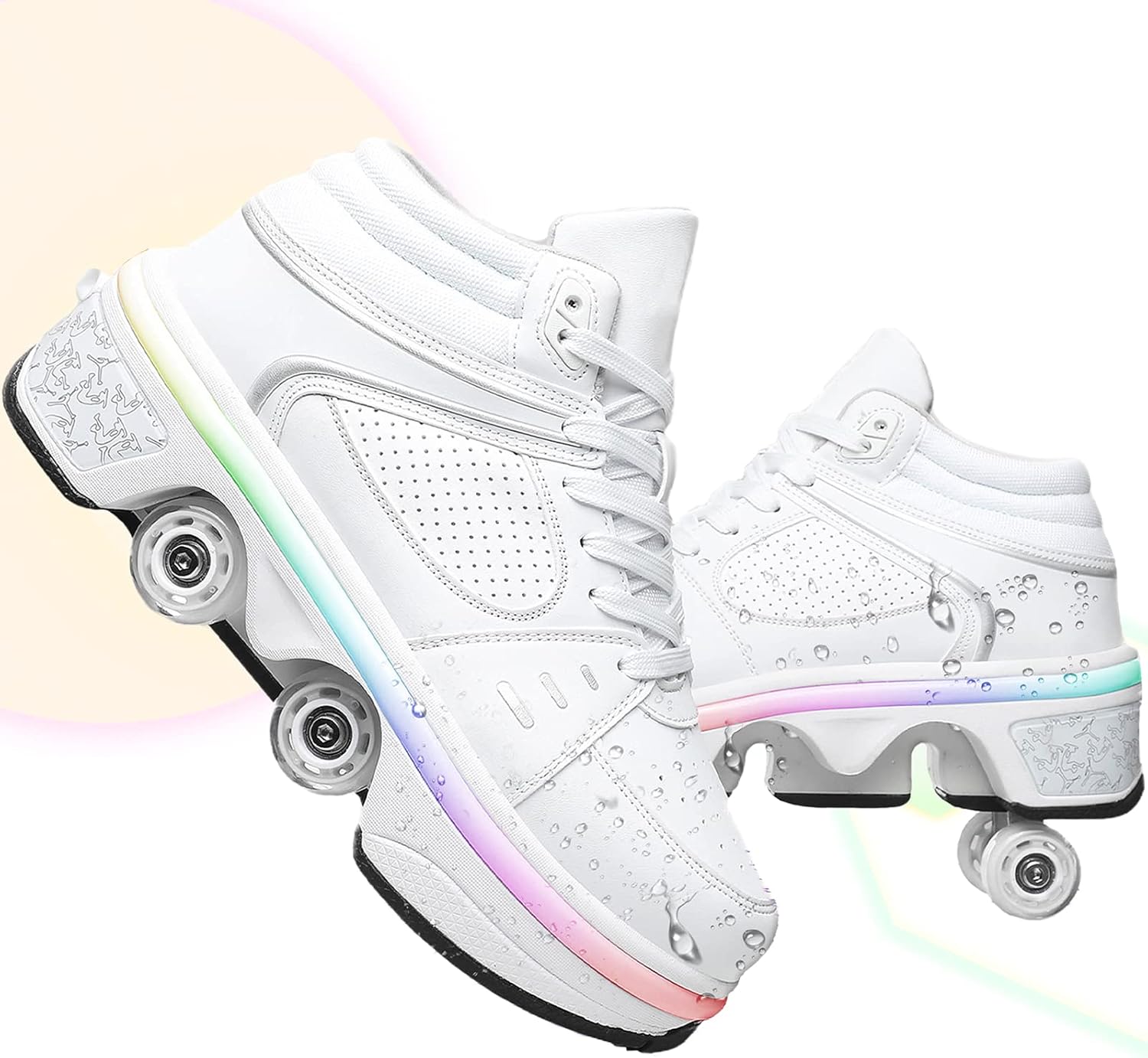 Deformation Roller Skate Shoes with Wheels Women Outdoor LED Light Sports Skating Shoes