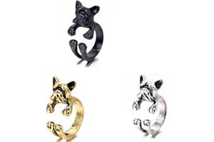 HUAWELL 3 Piece Dog Ring 3D Wrap Animal Ring With Adjustable Retro Burnished