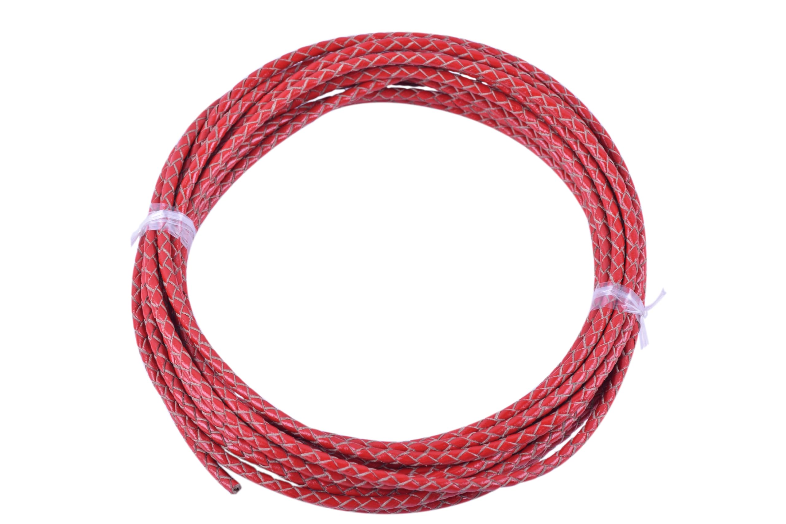 KONMAY 4.5Meters 3.0mm Round Red Geneuine Braided Leather Cord Bolo Leather Cord…