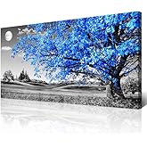 Wapluam Canvas Wall Art For Living Room Modern Wall Decor For Bedroom Black And White Wall Paintings Blue Tree Scenery Pictures Prints Artwork Office Decor Room Aesthetic Home Decor 20" X 40"