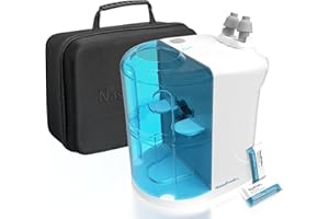 NASALFRESH MD Premium Bundle–Dual Powered Nasal Irrigation System Nasal Rinse and Wash, Sinus Decongestant Relief System, 60 Saline Packets, Case, Rechargeable, 2 Sets of Nose Pillows–Snoring Remedy