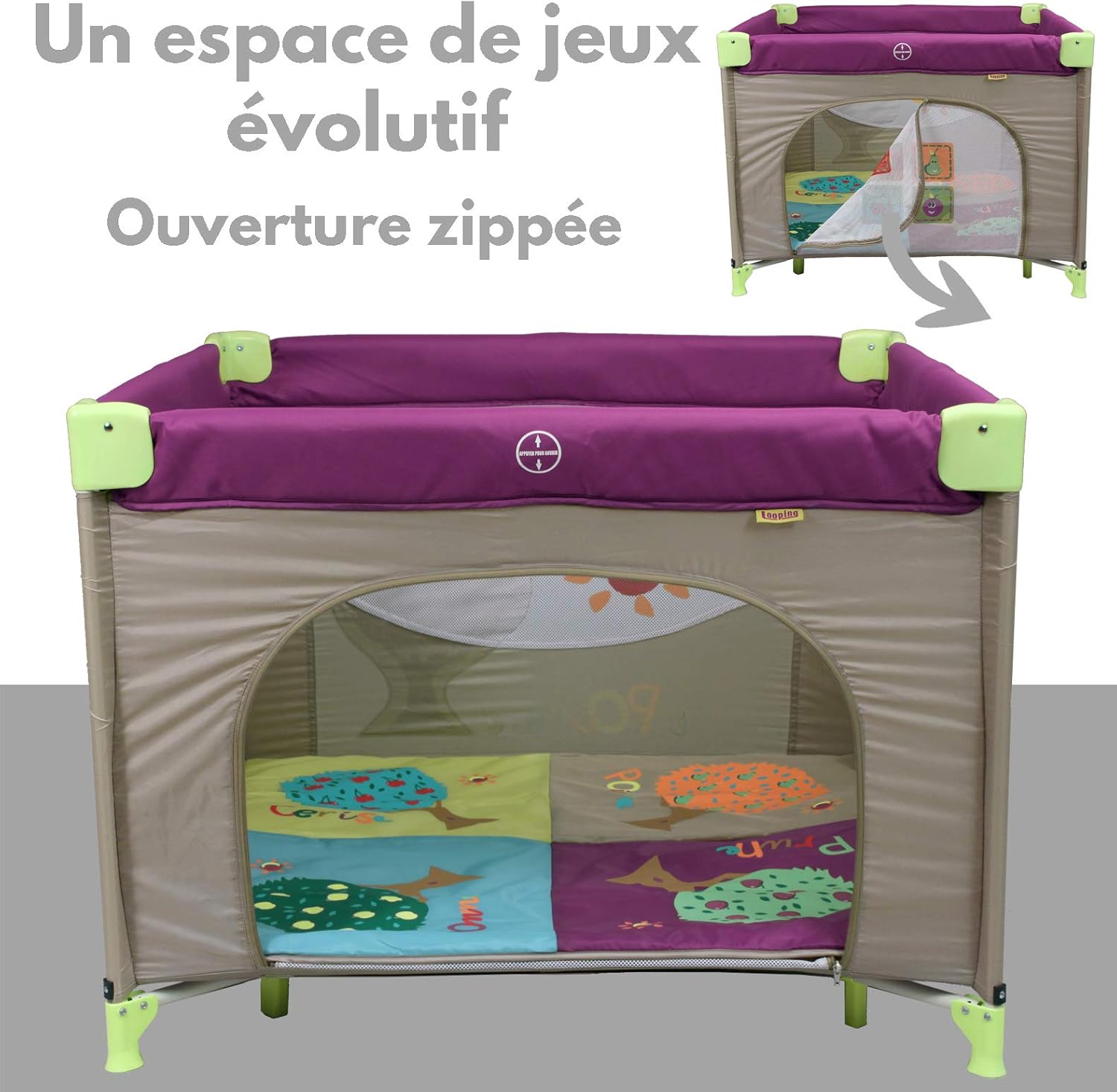 Looping Grand Parc Lit Bebe 100x100cm Pliant Grand Espace De Jeux Porte Zippee Poignees De Maintien Sac De Transport Cassis Amazon Fr Bebes Puericulture