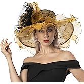 Go Mai Women's Organza Church Derby Hat Bridal Tea Party Wedding Tea Party Sun Hat with Detachable hat flower as headgear