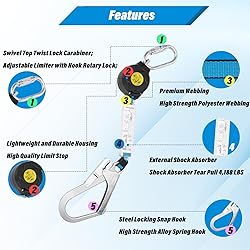 LONSGE 6 ft Retractable Safety Lanyard, Safety