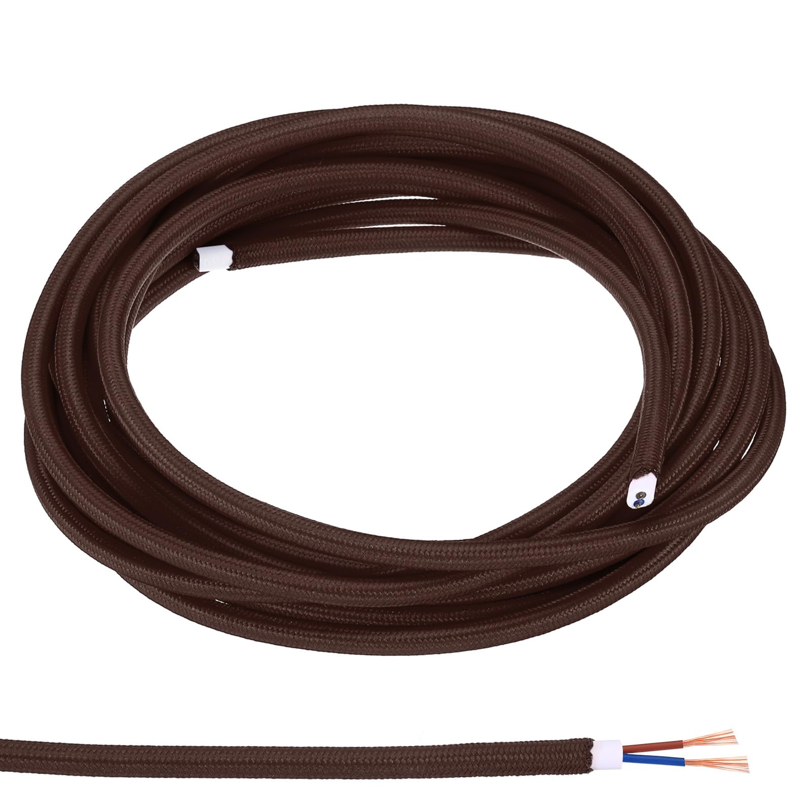 PATIKIL Fabric Cloth Covered Round Wire, 16.4ft 18AWG 2 Core Vintage Woven Electrical Cord for Pendant Light DIY Project, Dark Brown