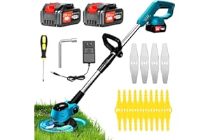 XBZZGMG Electric Weed Wacker Eater Battery Powered 21V 4.0Ah, Grass Trimmer Cordless Stringless Brush Cutter, Lightweight Weed Trimmer/Edger/Mower Weeder Tool with 2 Types Blades & for Garden and Yard Lawn