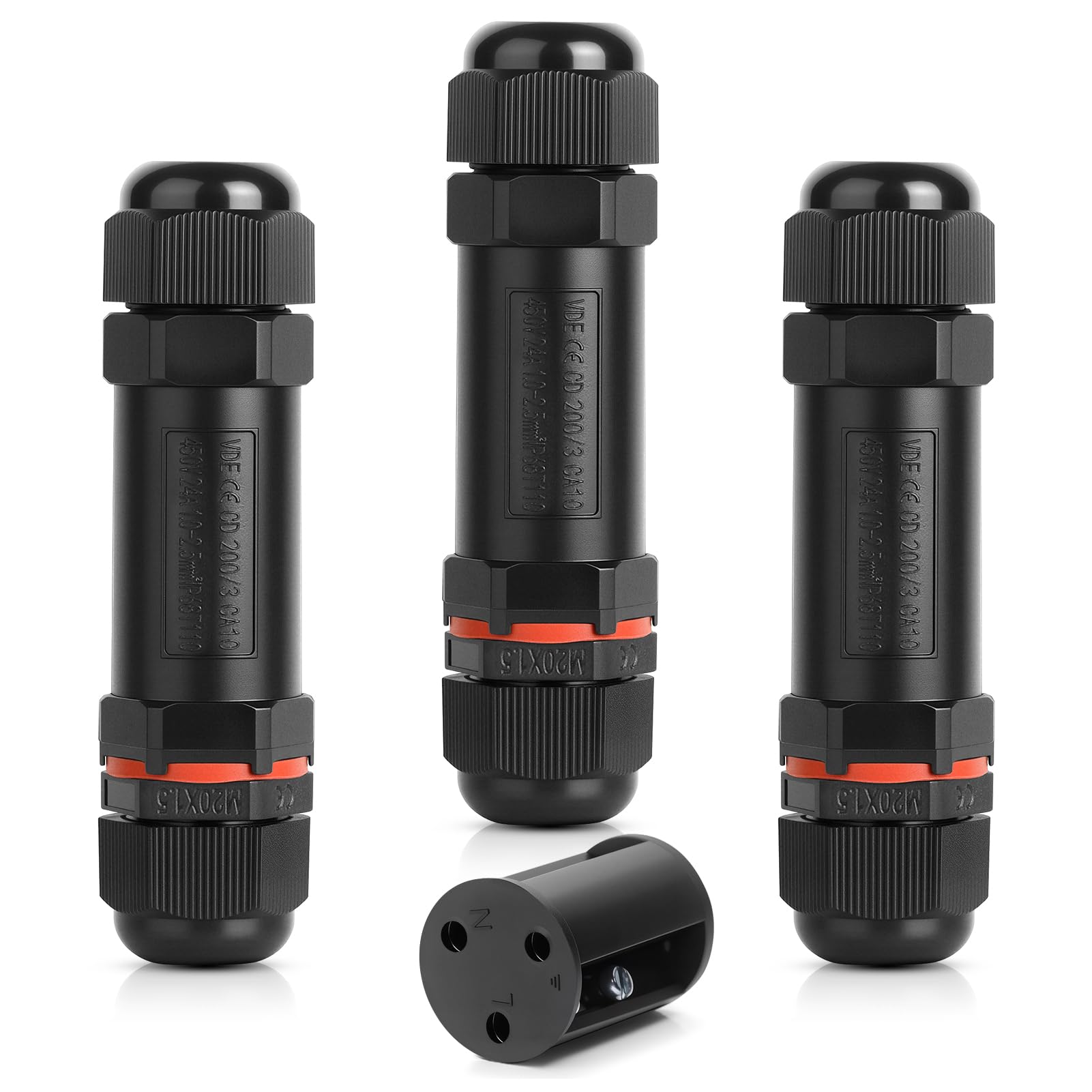 HOMMAND Waterproof Junction Box Outdoor Cable Connector, IP68 Cable Connector Outdoor Cable Coupler 3 Pole, Waterproof Cable Connector for ø 4-12mm Cable Diameter, for Home, Garden (3 Pack)
