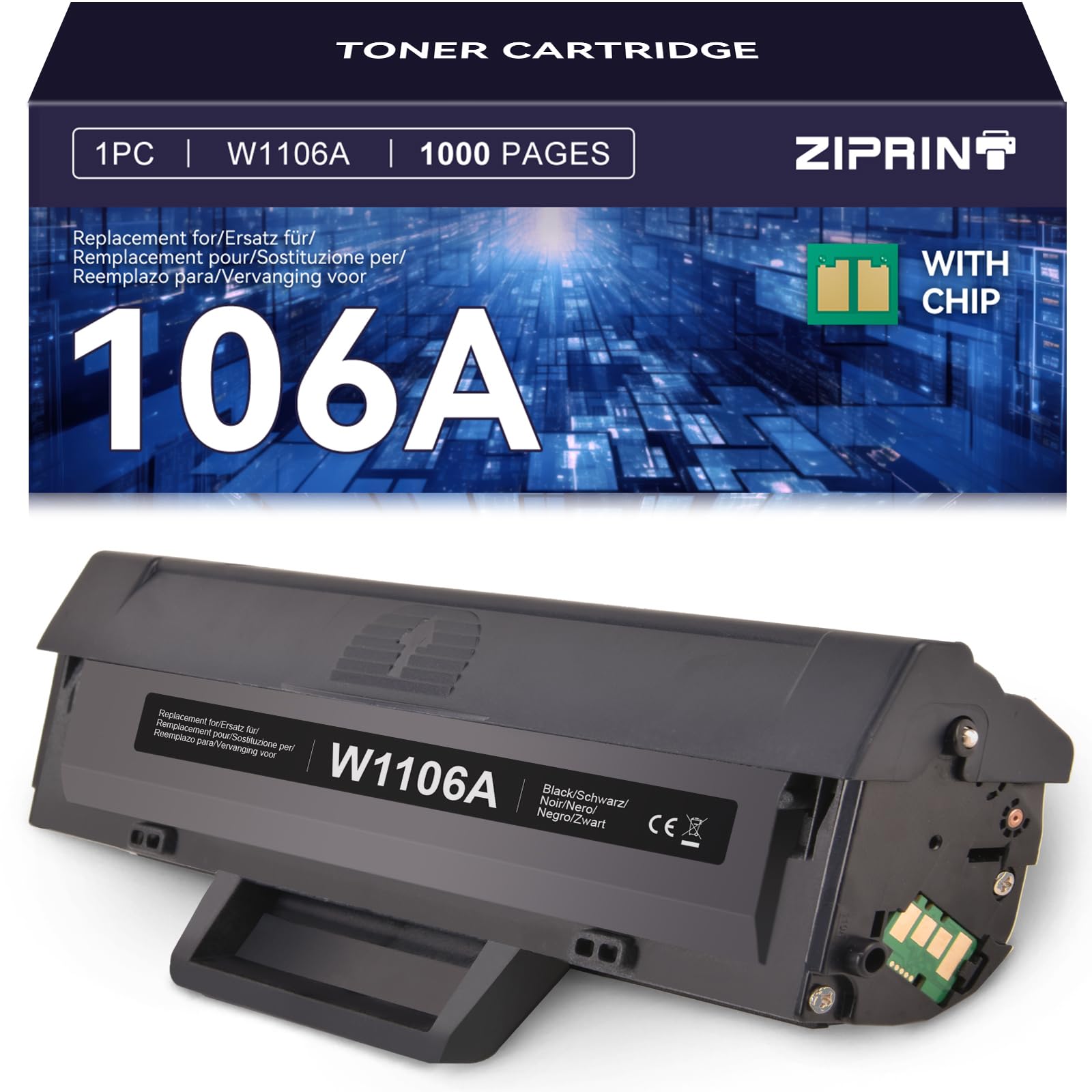 ZIPRINT (With Chip) Compatible with HP 106A W1106A Toner for HP Laser MFP 135wg MFP 135w MFP 135a 135r MFP 137fnw 137fwg HP Laser MFP 107a 107w 107r Toner (1 Black)
