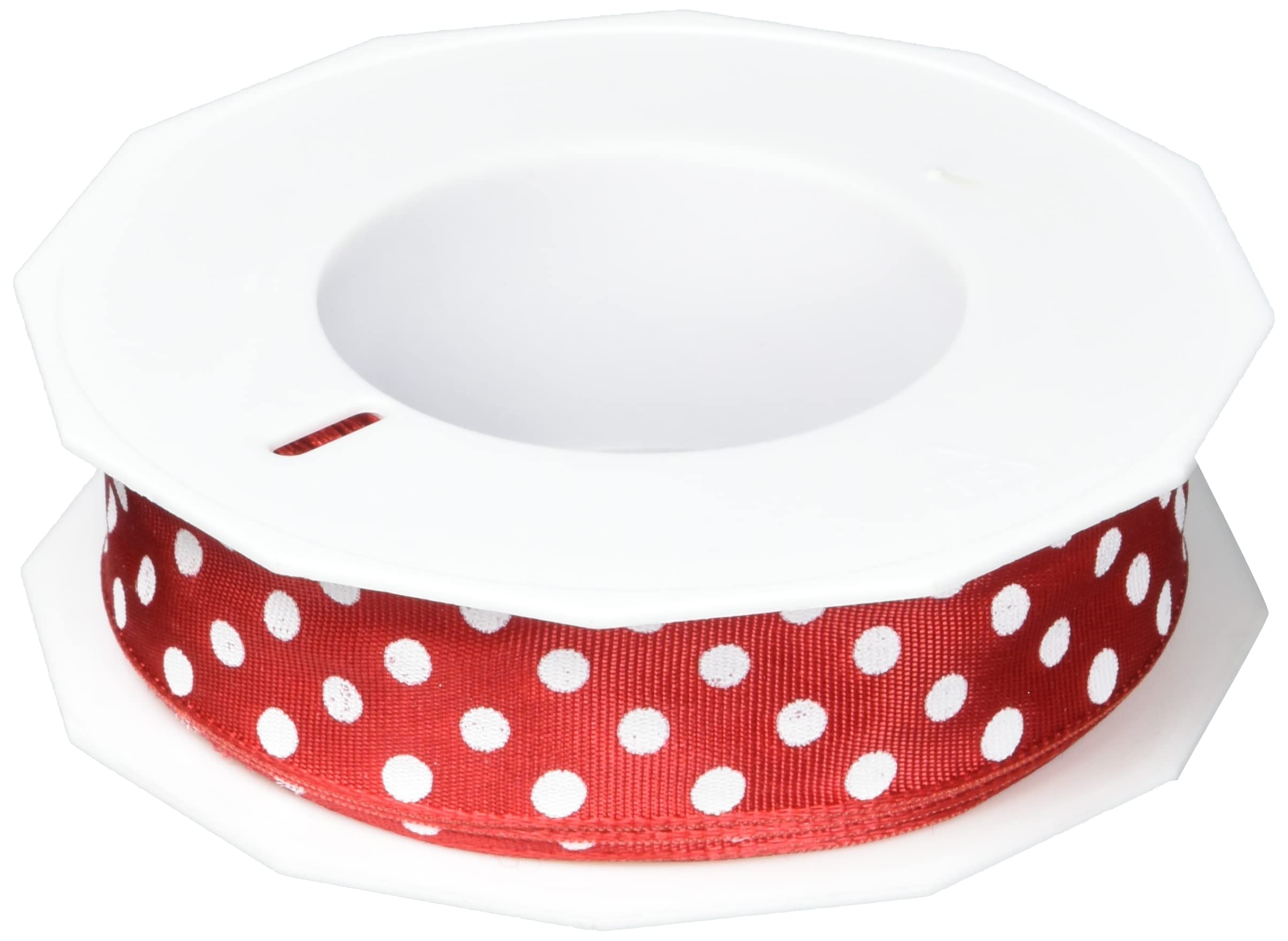 Präsent - Polka Dots Wired & Printed Ribbon Red 25 mm Width, 20 m Length