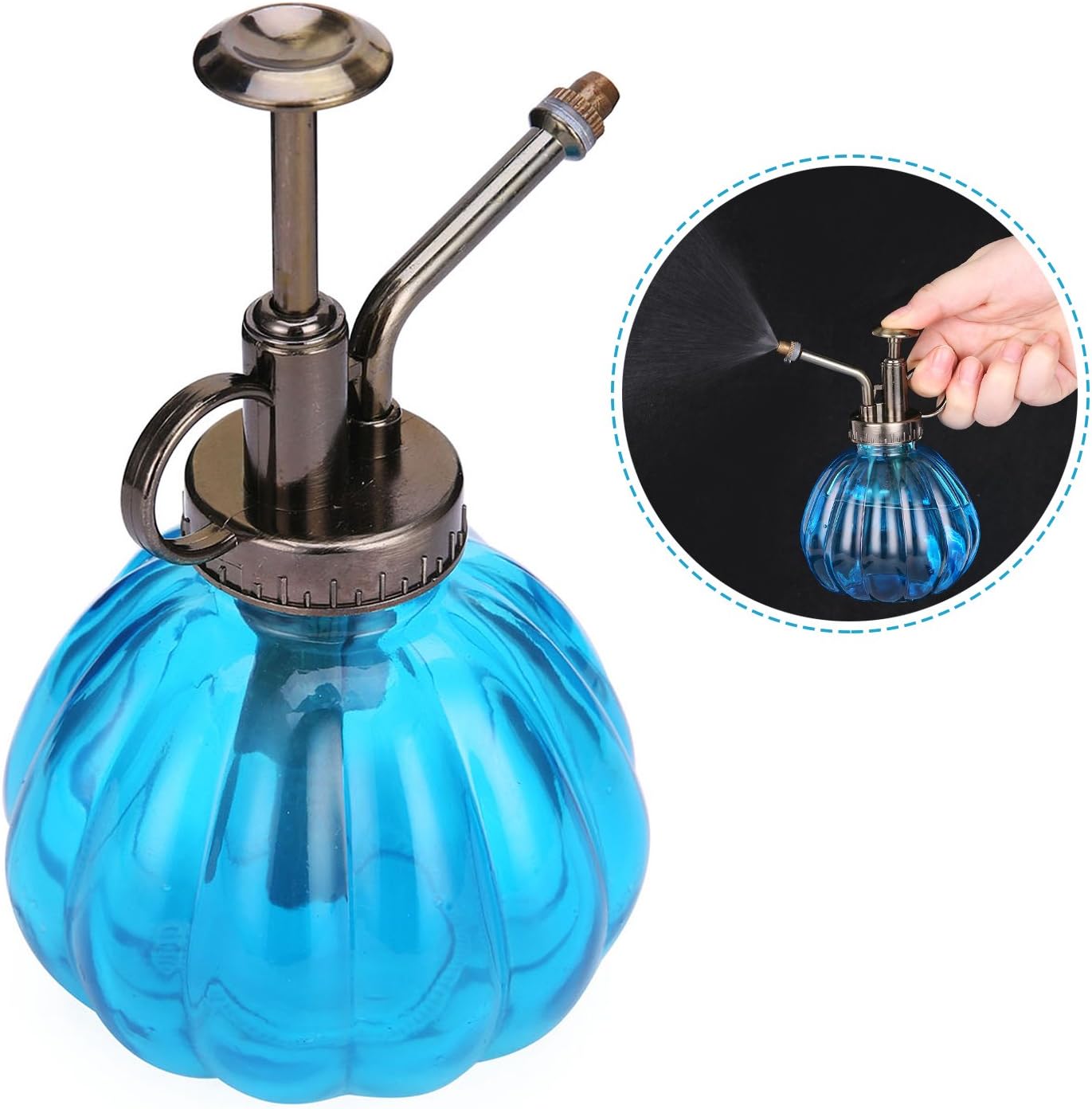 Watering Cans Plant Mister Garden Sprinkling Sprayers Water Spray Bottle Flower Pot Sprinkler Decorative Glass Plant Atomizer with Top Pump for Potted Plants 6.3"Tall Glass Vintage Style(Blue)