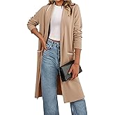 Simplee Women's Open Front Fall Cardigan Sweater Oversized Lapel Coatigan Knit Long Outwear Coat with Pockets