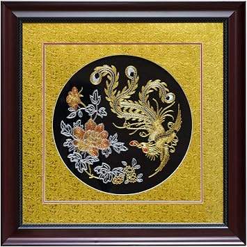 Amazon Com Chinafurnitureonline Golden Phoenix Silk Embroidery Framed Asian Wall Art Multicolor Furniture Decor