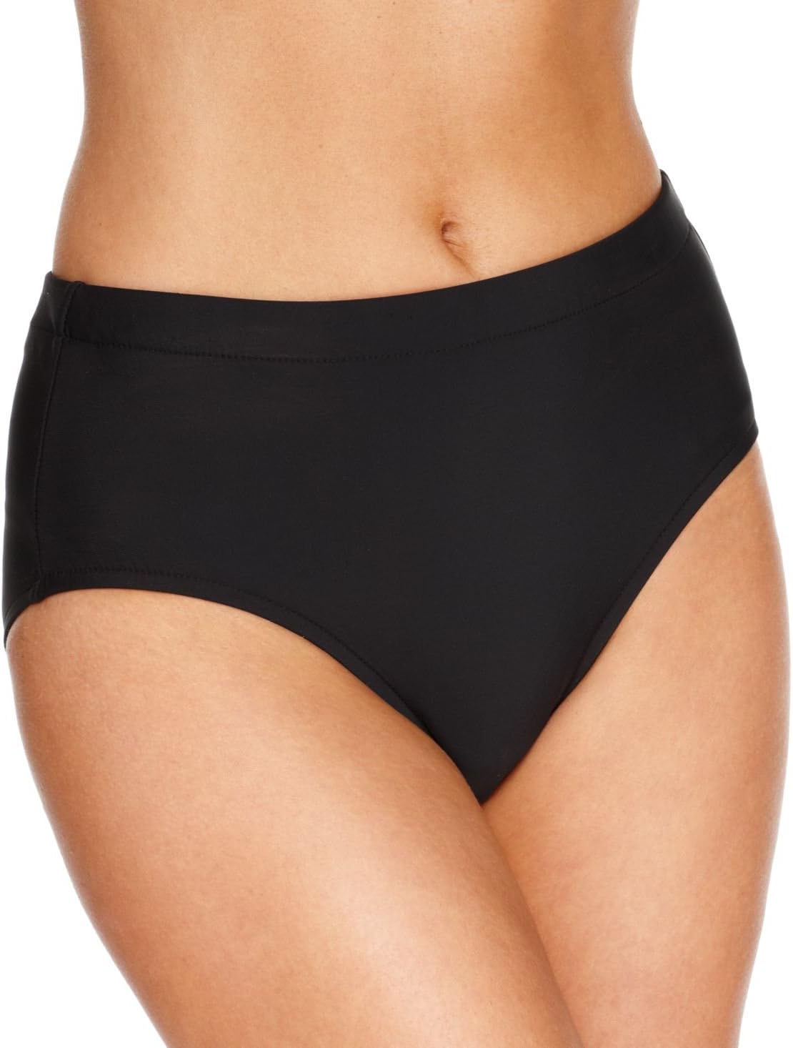 Swim Solutions Womens Plus Brief High-Waist Bikini Swim Bottom Black 20