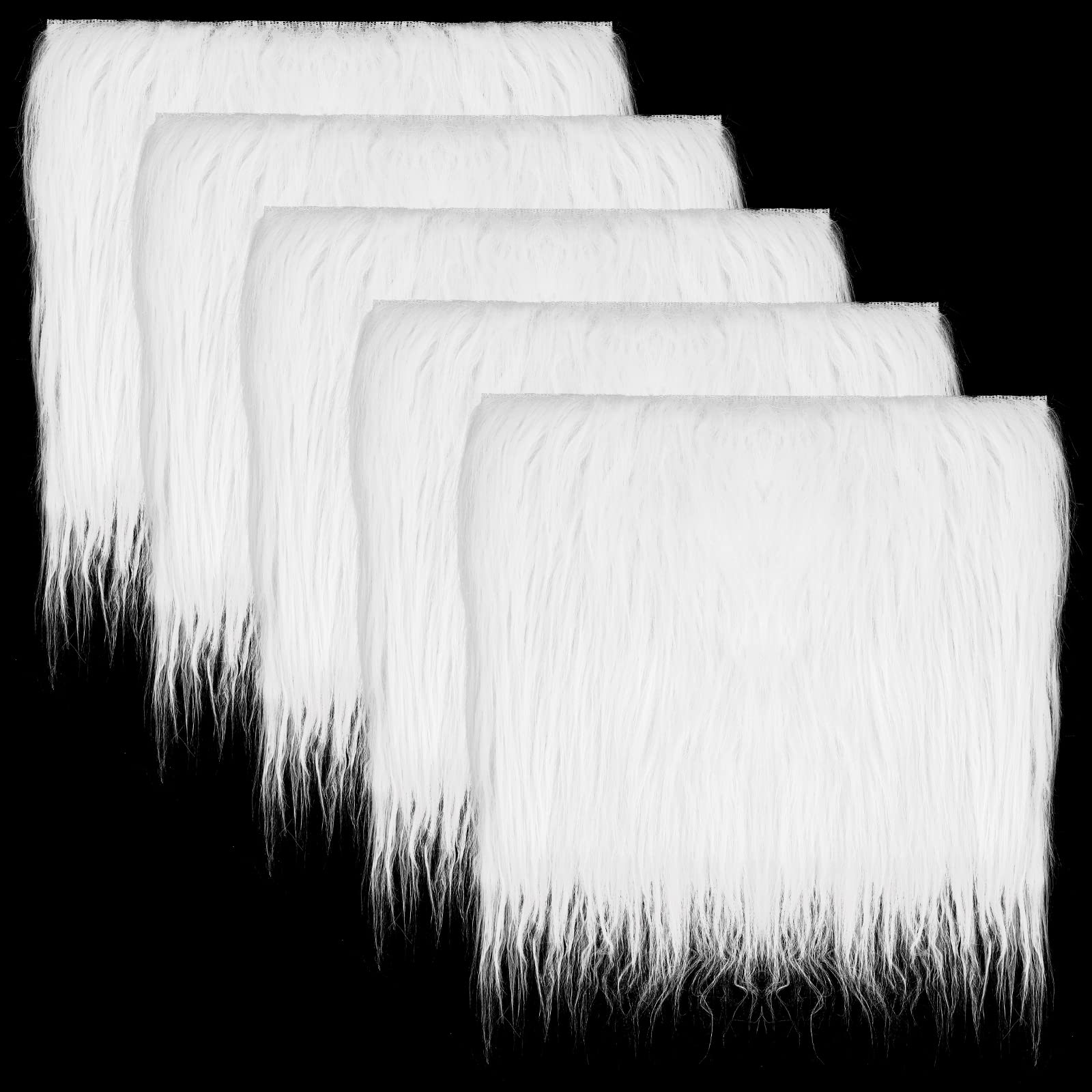 Lusofie 5 Pcs Faux Fur Square Fabric - 10 x 10 Inch White Fur Fabric Shaggy Patches for Gnomes, Christmas Decors, Chair Cover, Seat Cushion, Pad, Sewing, Costume