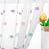 MYSKY HOME Rainbow Pom Pom Sheer Curtains for Kids Room 84 Inches 2 Panels | for Nursery Girls Bedroom, Light Filtering, Semi Sheer for Living Room, Rod Pocket, Cute Voile Window Drapes 50 x 84 inch