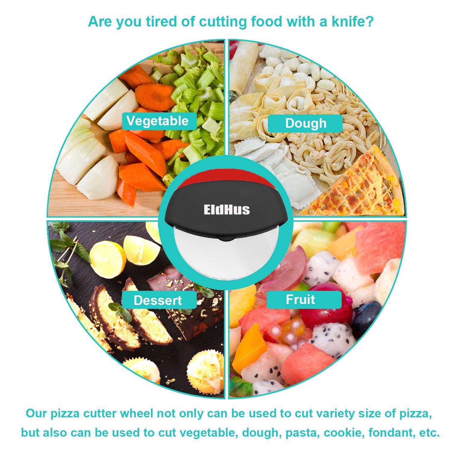 Pizza Cutter Wheel Pizza Slicer Cutter EldHus Stainless Steel Super Sharp and Easy to Clean Slicer, Kitchen Gadget with Protective Blade Guard