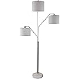 Indi 60 Inch Floor Lamp, 3 Drum Fabric Shade, Round Metal Base, Silver