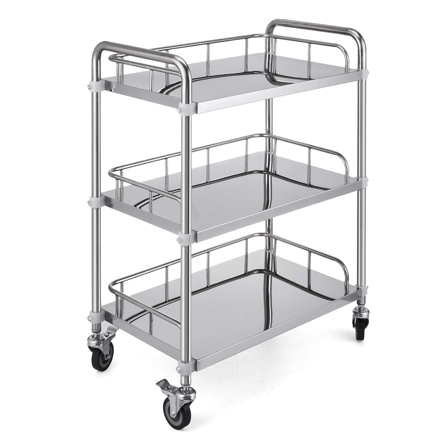 VEVOR Medical Trolley Cart 3Layer Medical Trolley Cart with Wheels Heavy Duty to Hold Max 33LB