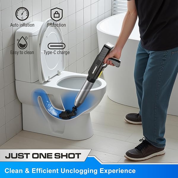 AMPFORCE ELECTRIC TOILET PLUNGER FOR BATHROOM, HIGH-PRESSURE AIR PLUNGER, HEAVY-DUTY CLOG REMOVER FOR TOILETS, TOILET DRAIN UNCLOGGER (INK BLACK)