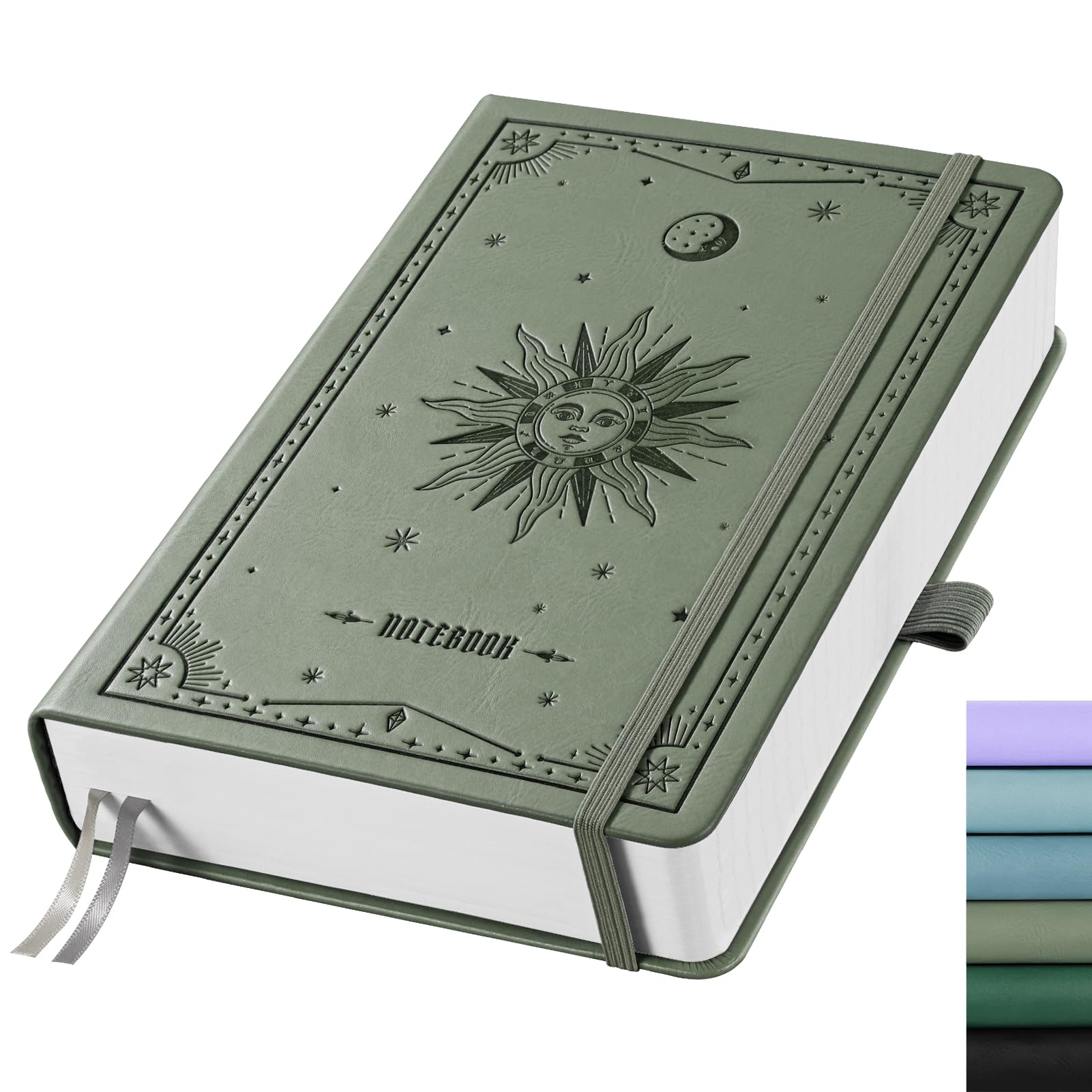 EMSHOI A5 Notebook Lined Journal - 320 Numbered Pages, 100gsm Thick Notepad, Hardcover Leather College Ruled Note Book for Women Men School Work Writing Note Taking, 14.5 x 21cm - Green