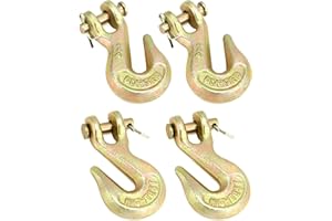 QWORK 4 Pack 1/4" Grade 70 Clevis Grab Hook, 3600 lbs Transport Chain Hook, Yellow Chromate Finish Safety Hook
