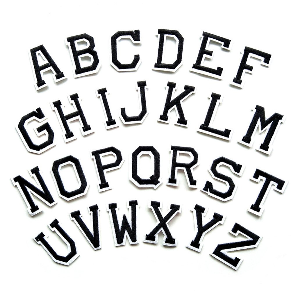 HUIXUN 26 Pcs/Lot English Letters Clothes Embroidered Iron on Patches for Clothing DIY Stripes Motif Appliques Garment Badge