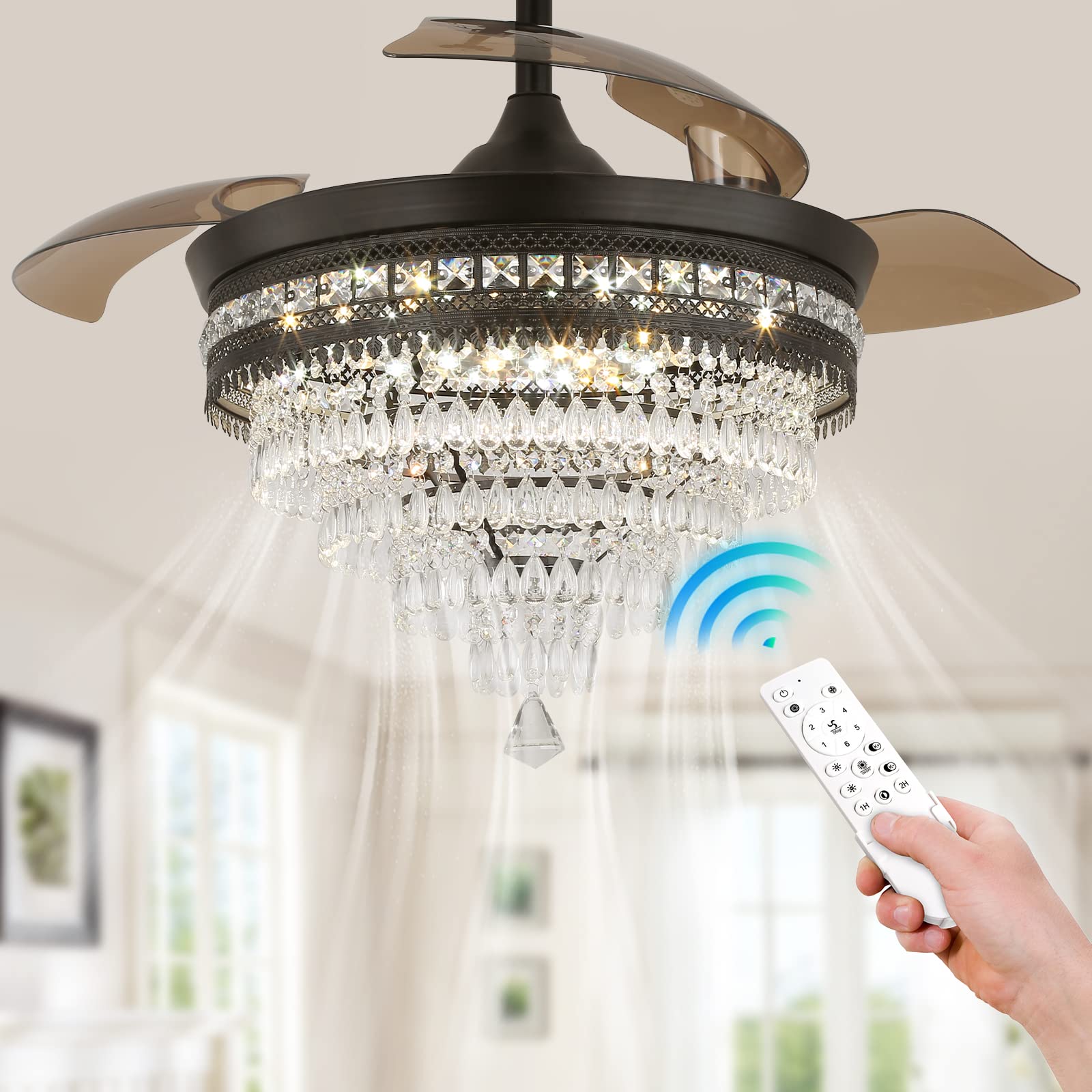 diisunbihuo 42" Black Fandelier with Light Modern