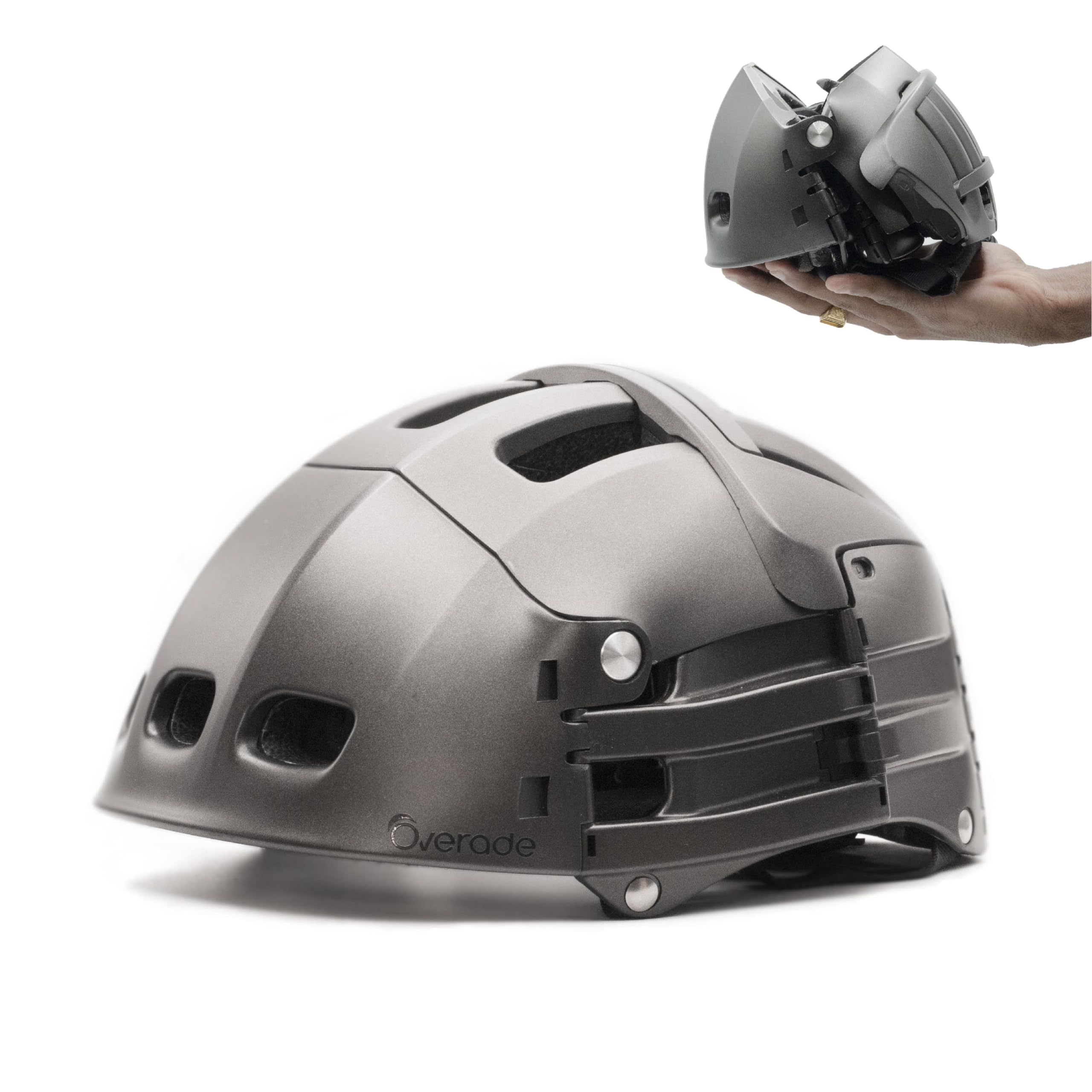 Foldable helmet Plixi Fit - for bike, e-scooter, onewheel, skateboard, e-bike - Meets CE standard, same protection as classic helmet - Volume divided by 3 when folded - colour Grey - size S-M