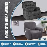 LINGKY Velvet Recliner Chair Covers 4-Piece Set with Side Pocket, Gray view 5