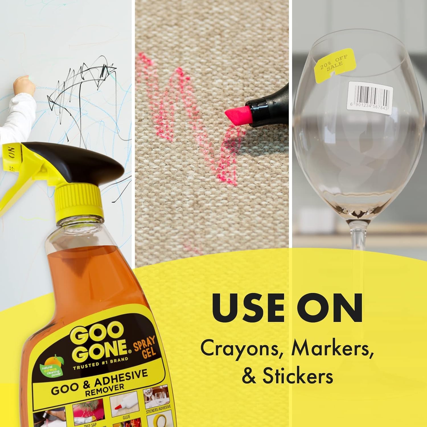 Goo Gone Adhesive Remover Spray Gel, Removes Chewing Gum, Grease, Tar, Stickers, Labels, Tape Residue, Oil, Blood, Lipstick, Mascara, 12 oz with Sticker Lifter