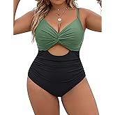 Blooming Jelly Womens Plus Size Bathing Suit Tummy Control One Piece Swimsuit Twist Front Ruched Swimwear