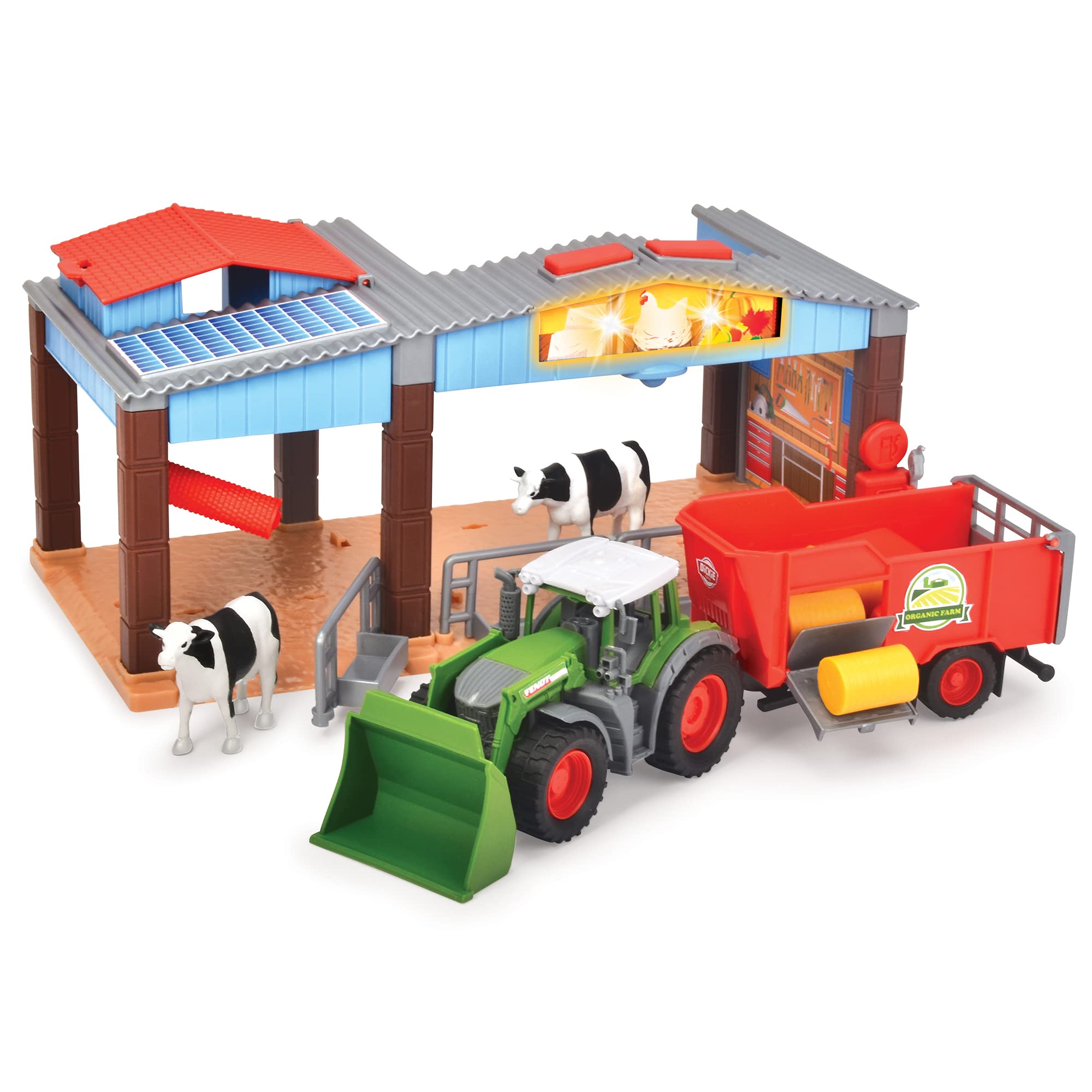 Dickie Toys - Farm Station with Tractor - Colourful Farm Station with Light & Sound Including Tractor with Trailer and Cows - for Children from 3 Years, Multicoloured