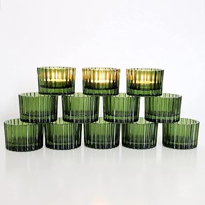 Vohocandle Green Tea Light Holders 12 pcs Glass Tealight Votive 5x3.5 cm