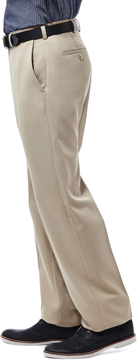 Haggar Men's Cool 18 Hidden Expandable-Waist Plain-Front Pant, Classic Fit at  Men’s Clothing store: Dress Pants