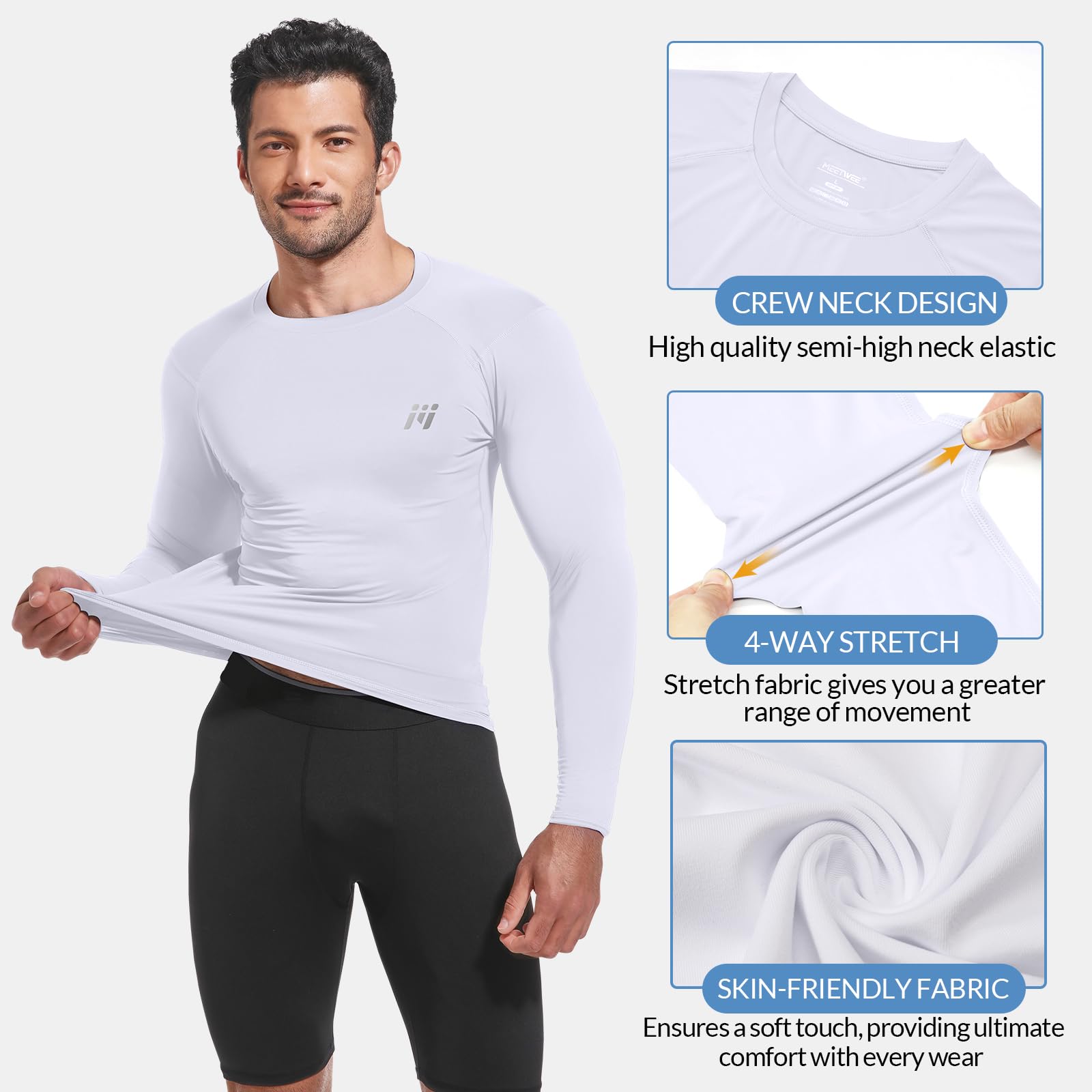 MEETWEE Herren Langarm Rash Guard UPF 50+ UV Tshirt Top Schwimmen Männer Surfen Schnelltrocknend Atmungsaktiv 3