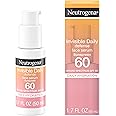 Neutrogena Invisible Daily Defense Broad Spectrum SPF 60, Antioxidants for Skin Glow, Hydrating Face Sunscreen Serum, Water Resistant (80 minutes), Oil-Free, Fragrance Free, Non Comedogenic, 1.7 Fl Oz
