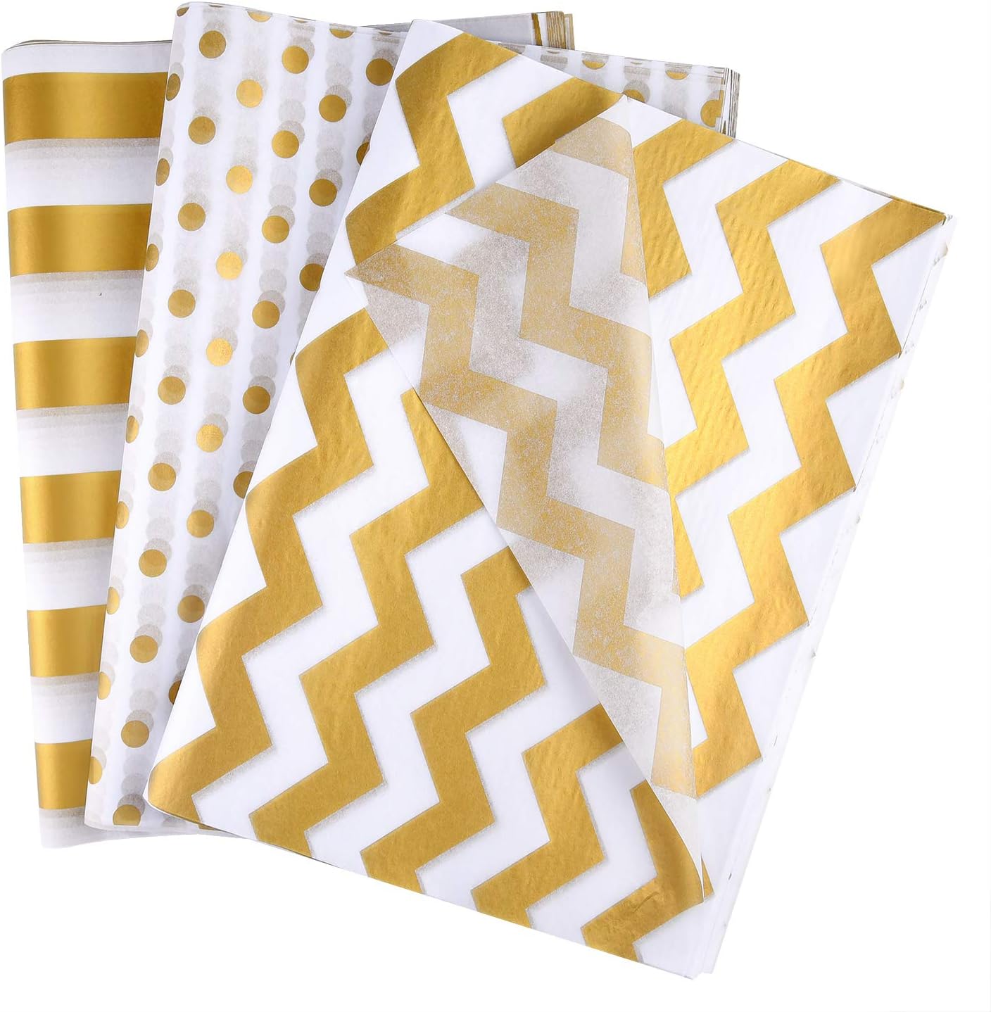 MIAHART 60 Pcs Gold White Tissue Paper Bulk 3 Style Decorative Metallic Wrapping Paper for Gift Bags Birthday Christmas Party Decoration