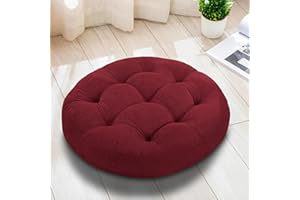 Millsilo 22 inch Floor Pillow, Large Floor Cushions, Round Floor Cushion Seating for Adults Kids, 4 Inch Thick Tufted Meditation Cushion for Yoga Living Room Tatami Floor, 22x22x4 Inch, Scarlet