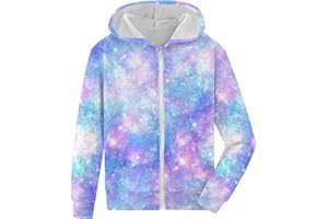 Fanient Girls Zip Up Hoodies Kids 3D Cool Casual Hooded Sweatshirts Hoody with Pockets 6-14 Years